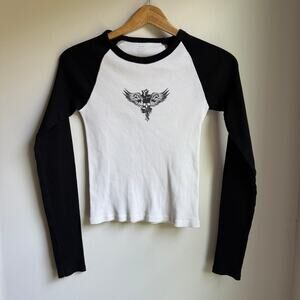 John Galt Brandy Melville Long Sleeve Graphic Tee Black White Small